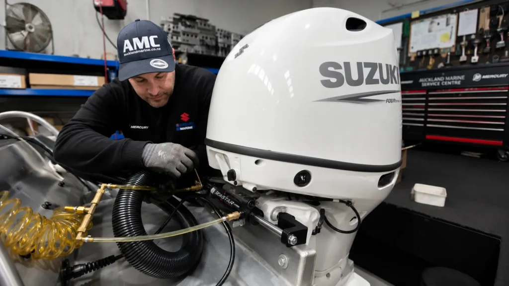 Technician installing steering rack