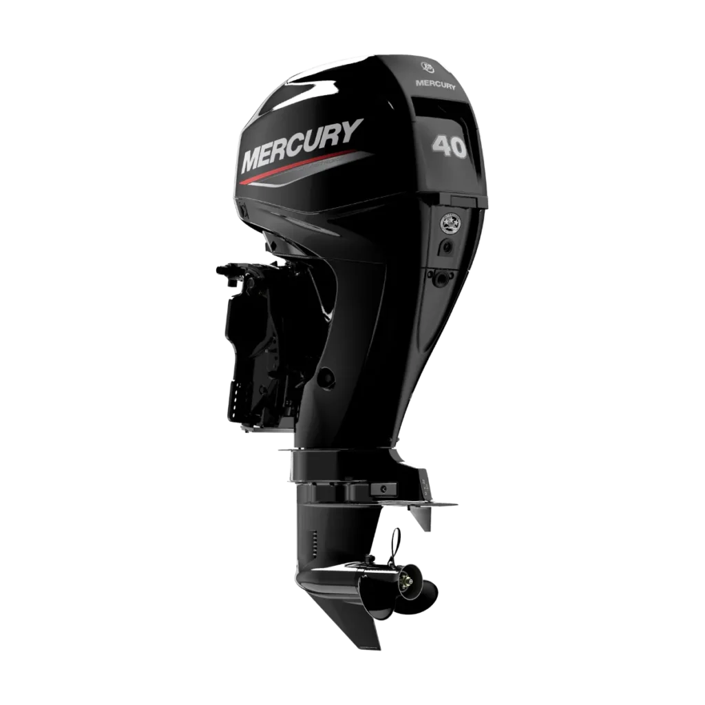Black Mercury 40ELPT 40 hp outboard shown from a diagonal angle